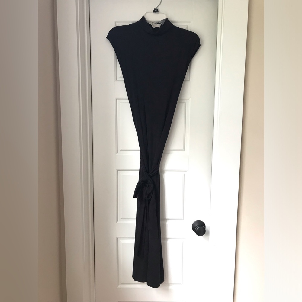 Loft Mock neck Black Tie waist Dress - Picture 4 of 6